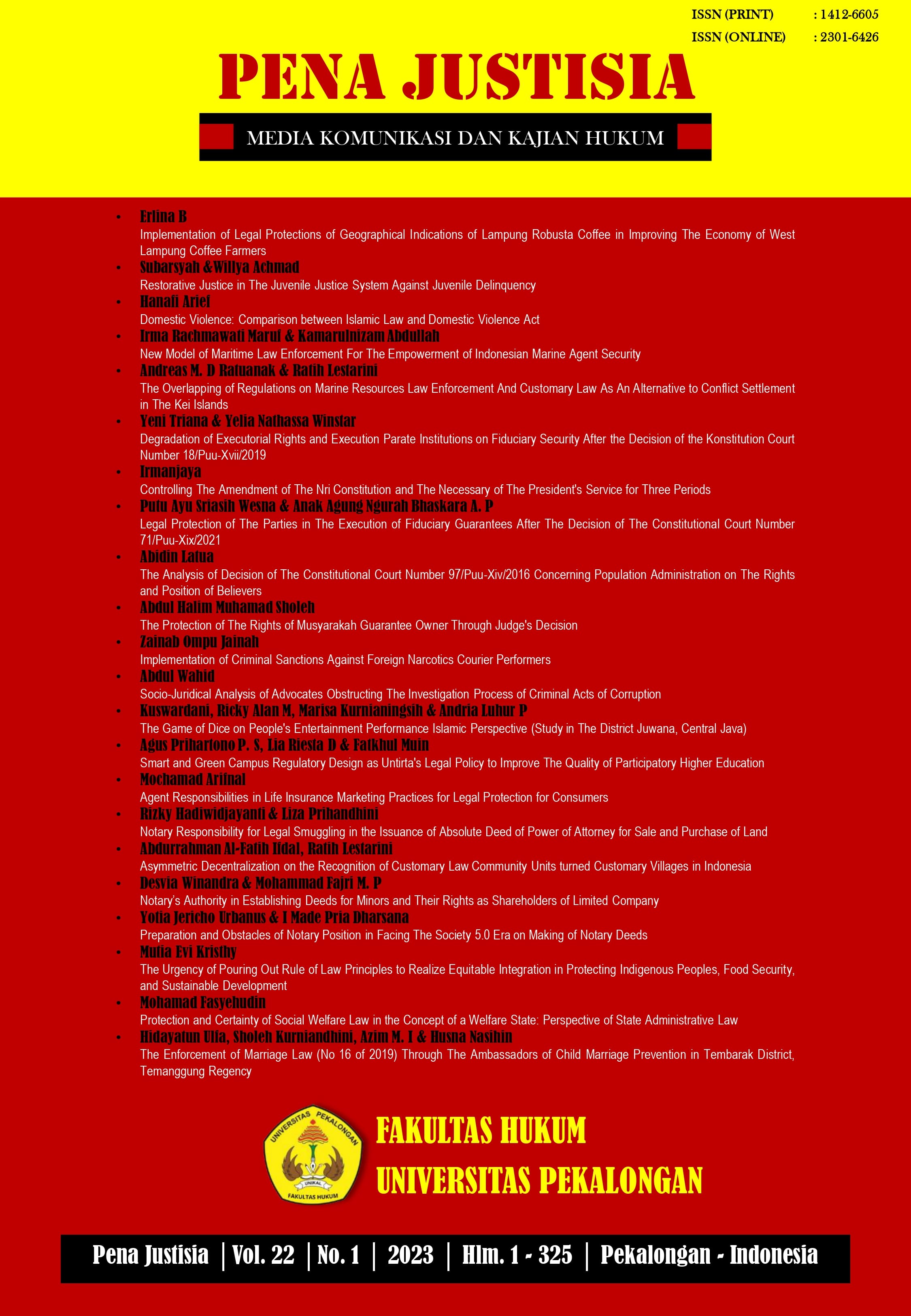 					View Vol. 25 No. 2 (2026): Vol. 25 No. 2 (2026): Pena Justisia
				